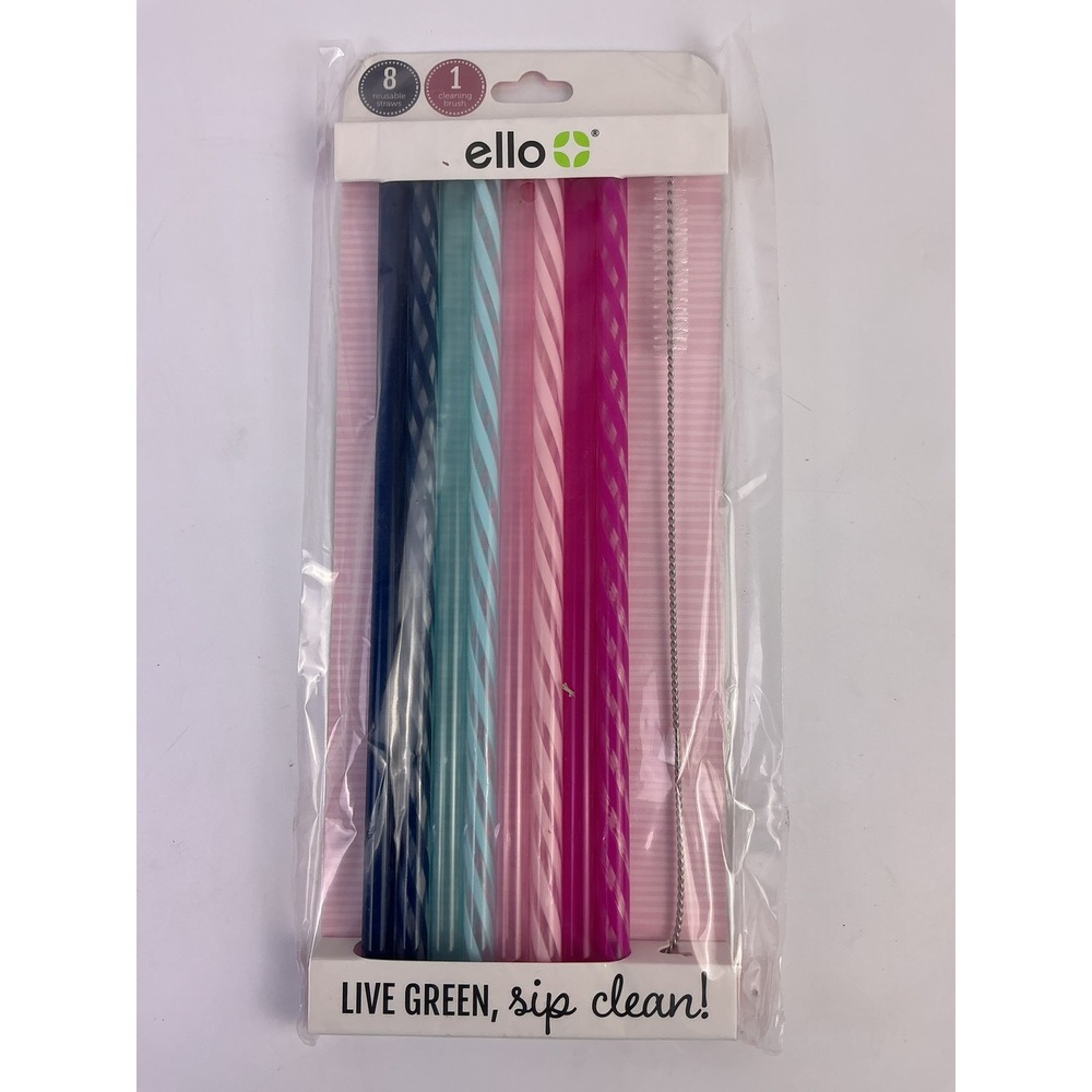 Ello Reusable Straws Set 8 Pack‎ with Cleaning Brush Live Green Sip Clean